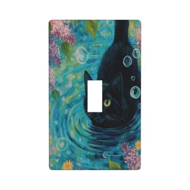 Imagem de Placa de parede com padrão de gato preto na água, interruptor único, painel decorativo, placa de tomada elétrica adequada para banheiro, cozinha, sala de estar, quarto