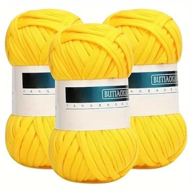 Imagem de Pacote com 3 camisetas de fio de tricô tecido de crochê para mão de verão DIY bolsa cobertor almofada projetos de crochê 100 g/rolo -04 amarelo