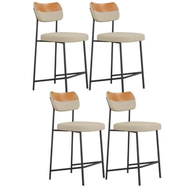 Imagem de Kit 04 Banquetas Baixa Bar Cozinha Sala Jantar Whisky Melina L02 Couríssimo Whisky Linho Bege - Lyam Decor