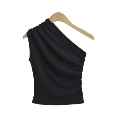 Imagem de Camiseta Sem Mangas Irregular De Um Ombro Para Mulheres, Sexy, Sólida,
