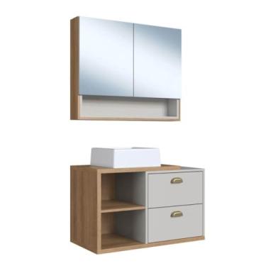 Imagem de Gabinete de Banheiro 80cm com Cuba e Espelheira 2 Portas Mel/arenas Helena Cj8240 - Faema Móveis