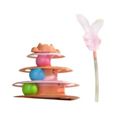 Imagem de Gira-Gira Interativo Para Gatos Com 4 Camadas De Penas, Bola De Brinqu