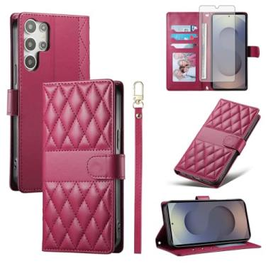 Imagem de Furill Capa carteira para Samsung Galaxy S24 Ultra 5G com protetor de tela de vidro temperado, alça de pulso, compartimentos para cartões, porta-cartões, suporte fólio, acessórios, capa para celular