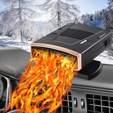 Imagem de Aquecedor de carro, aquecedor portátil de carro de 12 V 2 em 1, ventilador de aquecimento rápido e resfriamento desembaçador de para-brisas com plugue de isqueiro Base giratória de 360 graus para