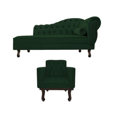 Imagem de Kit Diva Recamier Diana 130cm Lado Esquerdo e 01 Poltrona Classic Suede Verde