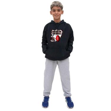 Imagem de Conjunto Moletom Infantil Menino Estampado Casaco de Frio Com Capuz e Calça Lisa Macia-Masculino