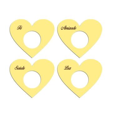 Imagem de Porta Guardanapo Coração Desejos Kit 4 Peças 7,5cmx6,5cm - Cria Arte Laser Amarelo