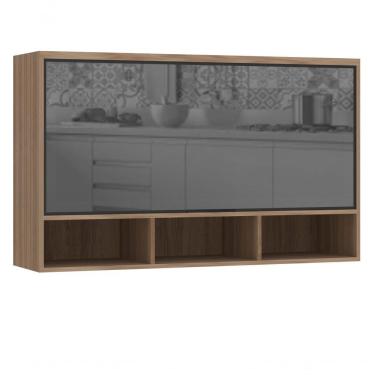 Imagem de Armário Aéreo 120 Cm 1 Porta Basculante Vidro Reflecta Prata Com Nicho Inferior Aspen Luciane Moveis