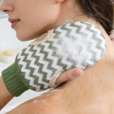 Imagem de Luvas de banho esfoliantes corporais - Luvas de banho macias para cuidados com a pele, luvas de esfoliação corporal para esfoliação e limpeza (mais verdes)