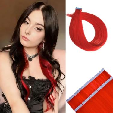 Imagem de Extensões de cabelo humano Remy com fita vermelha macia e invisível com fita adesiva colorida em extensões de cabelo humano
