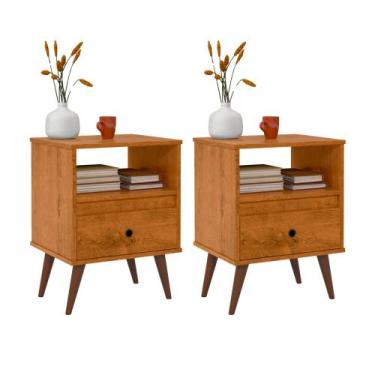 Imagem de Kit Mesa de Cabeceira Escrivaninha Decorativa Wood New Gavetas e Nicho