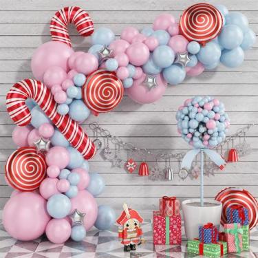 Imagem de Kit de guirlanda de balão de Natal, 105 unidades de macaron rosa/azul 
