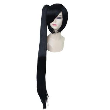 Imagem de Peruca de cosplay Akali Anime Sintética Preta 120 cm para Halloween - 
