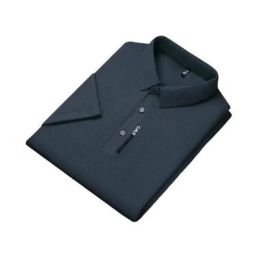 Imagem de Nova camisa polo masculina de manga curta de cor sólida respirável e c