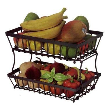 Imagem de Fruteira de Metal 2 Andares Preta Organizador de Frutas Legumes Cozinh