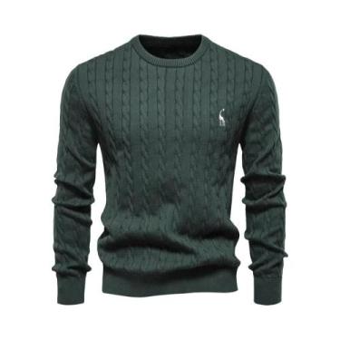 Imagem de Suéter Masculino De Algodão Com Bordado De Girafa, Gola Redonda, Padrã