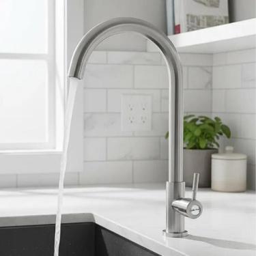 Imagem de Torneira cozinha em aço inox escovado bica alta 1/4 de volta - STILLUS