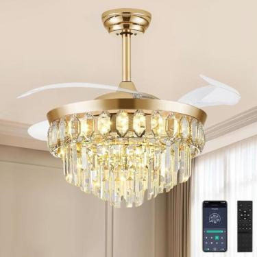 Imagem de Ventilador de teto FIDGRA Fandelier 42" com luz LED regulável dourada