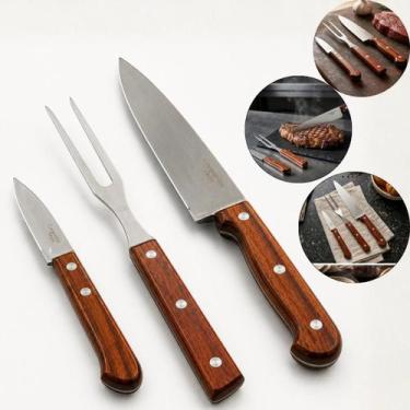 Imagem de Conjunto Facas e Garfo Trinchante 3 Peças Catuaí  Kit Churrasco e Cozi