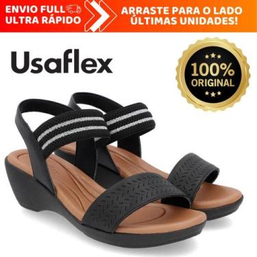 Imagem de Sandália Feminina Usaflex Anabela Ortopédica 100% em Couro Legítimo Pr
