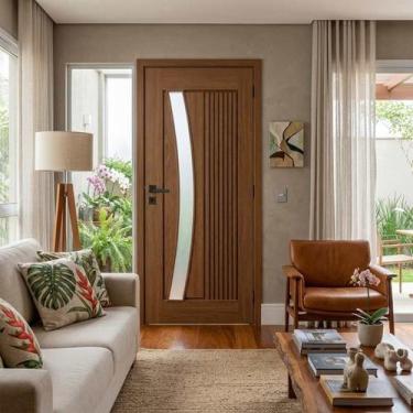 Imagem de Kit Porta Completa Barcelona 82x210cm Fechadura Preta em Madeira Maciç