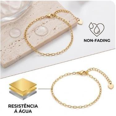 Imagem de Pulseira Feminina Elos Coração Banhada Ouro 18k Aço Titânio - MS CHOIC
