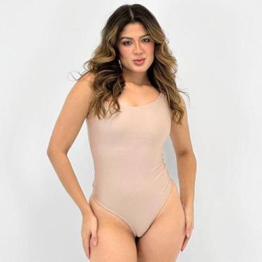 Imagem de Maiô Alto Giro Acetinado 1 Ombro Só Feminino, P, Bege champagne