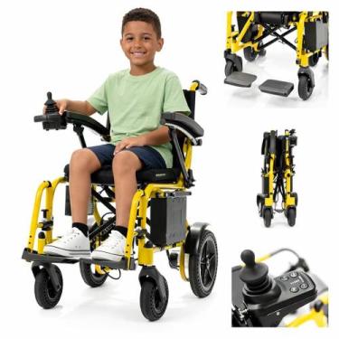 Imagem de Cadeira De Rodas Motorizada Dobrável Infantil Power Kids Amarela Até 1
