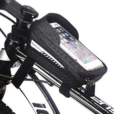 Imagem de yeacher Sacos de montagem de telefone para bicicleta à prova d'água Bolsa de tubo superior com tela de toque e capa de suporte para telefone para bicicleta Pacote de bolsa de armazenamento de ferramentas