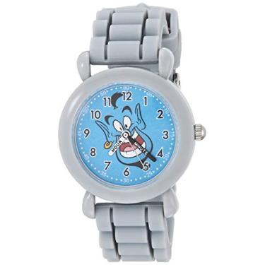 Imagem de Disney Relógio analógico de quartzo para meninos Aladdin com pulseira de silicone, cinza, 16 (modelo: WDS000876)