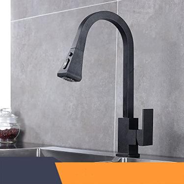 Imagem de Torneiras de cozinha quadradas pretas, alça única, torneira de cozinha, furo único giratório, rotação de 360 ​​graus, torneira misturadora de água, cor preta com ponto, China