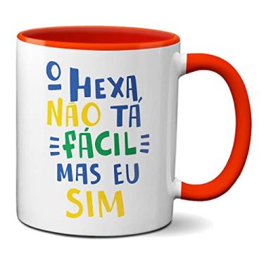 Imagem de Caneca O Hexa Não Tá Fácil Mas Eu Sim Brasil Verde Amarelo (Vermelha)
