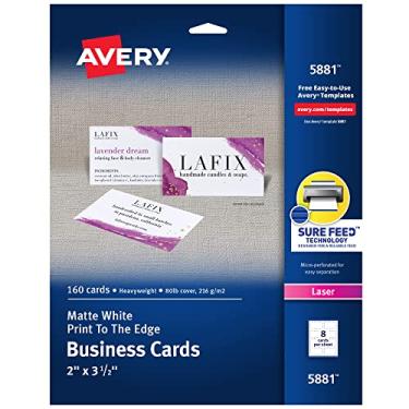 Imagem de Avery 5881 Cartões de visita Microperf Print-to-the-Edge, laser colorido, 5 x 8 1/2, branco (pacote com 160)