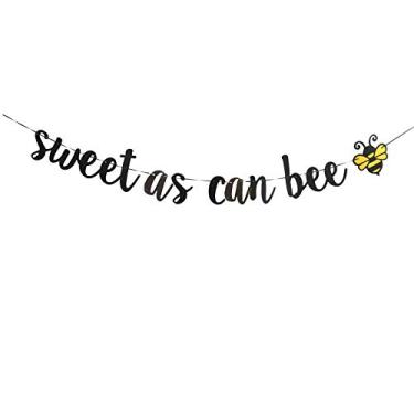 Imagem de Faixa Sweet As Can Bee Bee Banner, placa de festa para chá de bebê, decoração de festa de revelação de gênero (preto).