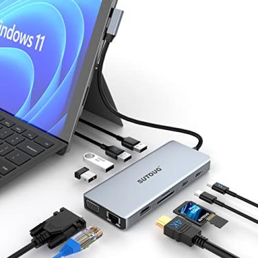 Imagem de Hub USB C, estação de ancoragem 12 em 1 SUTOUG com 4K HDMI e 1080P VGA, 92W PD, 1Gbps Ethernet, USB-C 3.0 e 4 portas de dados USB-A, leitor de cartão SD TF, adaptador USB C para Surface Pro MacBook Pro Air e Windows