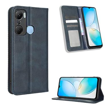 Imagem de Capas de telefone magnéticas retrô Infinix Hot 12 Pro capa de couro luxo slots para cartão de visita clipe de carteira à prova de choque capa para telefone Infinix Hot 12 Pro capas (azul, Infinix Hot 12 Pro)
