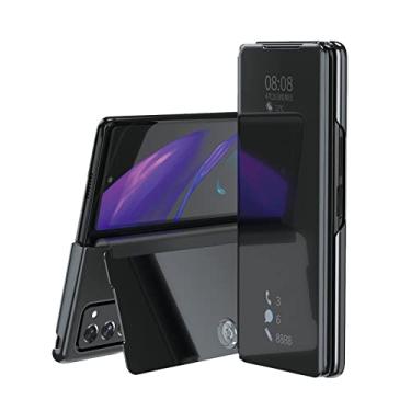 Imagem de Capa inteligente flip para Samsung Galaxy Z Fold 2 5G W21 W20 Espelho chapeamento de couro PU Kickstand capa de telefone à prova de choque, preto, Galaxy Z Fold 4