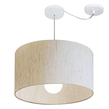 Imagem de Lustre Pendente com Desvio de Centro Cúpula Tecido 60x30 cm, Vivare Iluminação, Pendente4234 LLA, Linho Bege, Grande