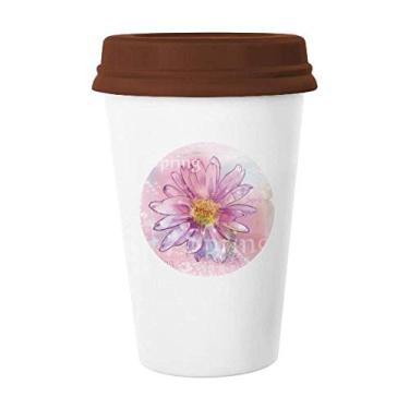 Imagem de Caneca de flor de crisântemo rosa em aquarela, caneca de cerâmica para copo de café
