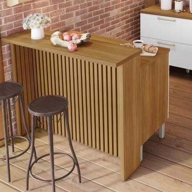 Imagem de Painel de Ilha Ripado Bancada para Cozinha Nesher 120 cm MDF Freijó