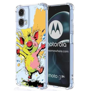 Imagem de XINYEXIN Capa transparente para Motorola Moto G24 / Moto G04, fina à prova de choque TPU bumper capa de telefone transparente padrão fofo, arte legal colorida série graffiti - Porco