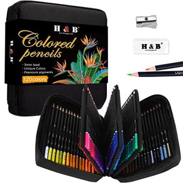 Imagem de H & B Kit de 122 lápis de cor, núcleo macio à base de óleo, conjunto de desenho de cor profissional com apontador de capa, mistura de camadas de esboço, conjunto de arte e suprimentos para adultos,