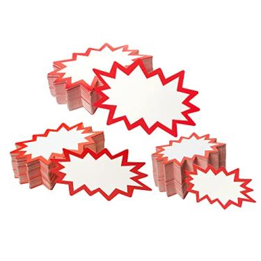 Imagem de Sinais Starburst com adesivos 300 peças | Etiquetas de preço de venda para venda de garagem, venda de imóveis, venda de quintal, varejo. 150 peças de cartões de sinal de preço e 150 peças de pontos