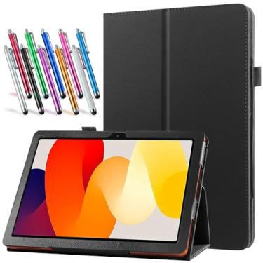 Imagem de elitegadget Capa para tablet Xiaomi Redmi Pad SE de 11 polegadas lançado em 2023 - Capa fina e leve de couro PU com suporte dobrável + 1 caneta stylus aleatória (preto)