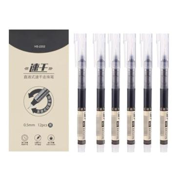 Imagem de Joucien Caneta esferográfica líquida reta de 0,5 mm, tubo de agulha completo, grande capacidade, caneta esferográfica de secagem rápida - preta (pacote com 12) - 0,5 mm