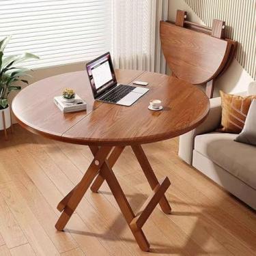 Imagem de Mesa de jantar dobrável 80 cm mesa de cozinha moderna rústica de meados do século mesa dobrável com base círculo marrom compacta pequena mesa de jantar para lugares pequenos, sem necessidade de
