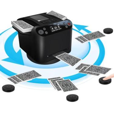 Imagem de Mourumg Versátil 2 em 1 máquina automática de embaralhamento e revendedor de cartas - Shuffles eficientes 2 decks, rotação de 360° com RC sem fio, pôquer, blackjack, UNO, Texas Hold'em, para