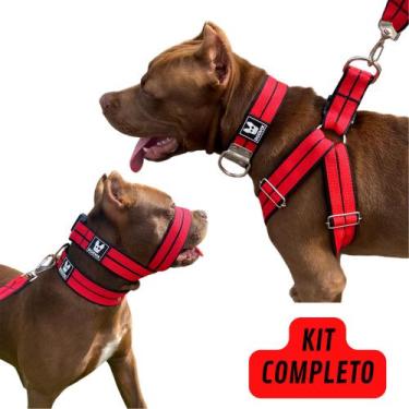 Imagem de Novo Kit Premium Peitoral Focinheira Coleira e Guia Para Cachorros Raç