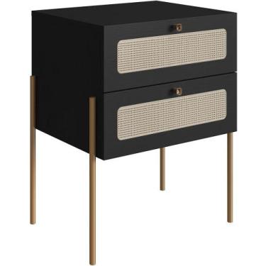 Imagem de Mesa de Cabeceira 02 Gavetas com Telinha Industrial Indy A03 Nero Dour