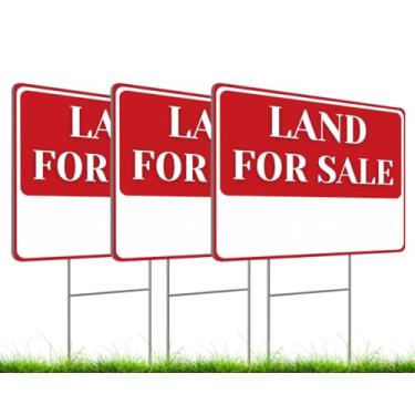 Imagem de Conjunto de 3 placas dupla face 30,5 x 40,6 cm terreno para venda com estacas de metal - placas de casa para venda para agentes imobiliários - para casa ao ar livre - perfeito para proprietários de